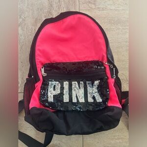 VICTORIA SECRET PINK BLING CAMPUS BACKPACK / TRAVEL TOTE /GYM BAG NEON HOT PINK